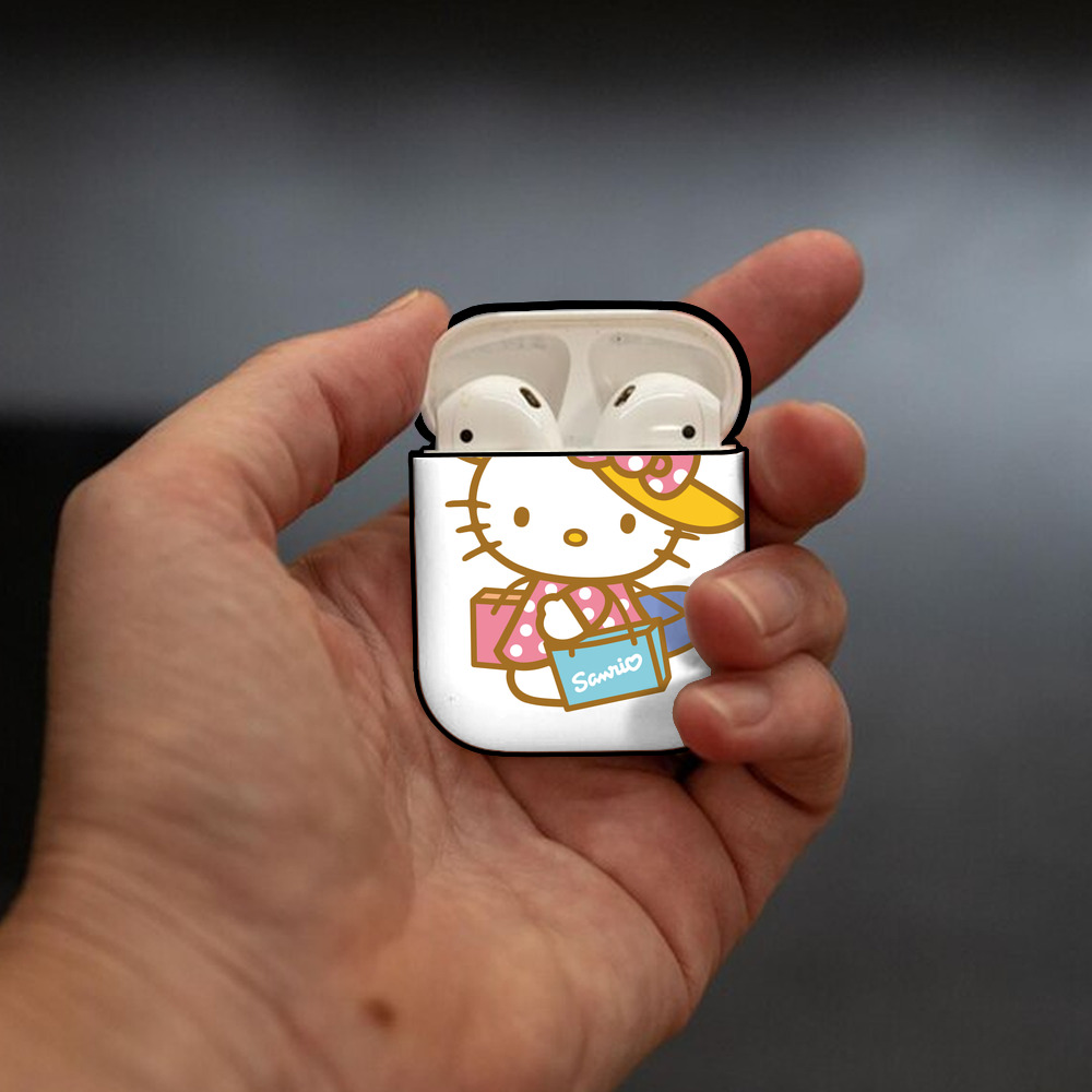 Hello Kitty ハローキティ AirPods 第2世代保護ケース ハードシェル ブラック 耐衝撃・防指紋・カラビナ付き