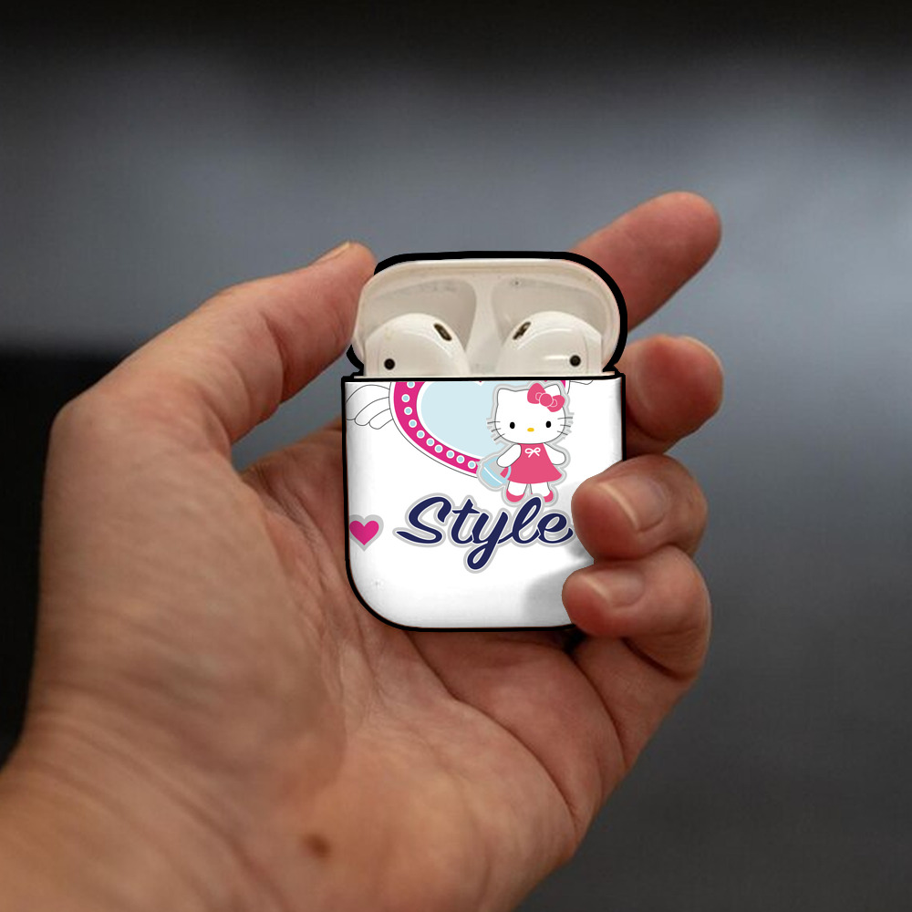 Hello Kitty ハローキティ AirPods 第2世代保護ケース ハードシェル ブラック 耐衝撃・防指紋・カラビナ付き