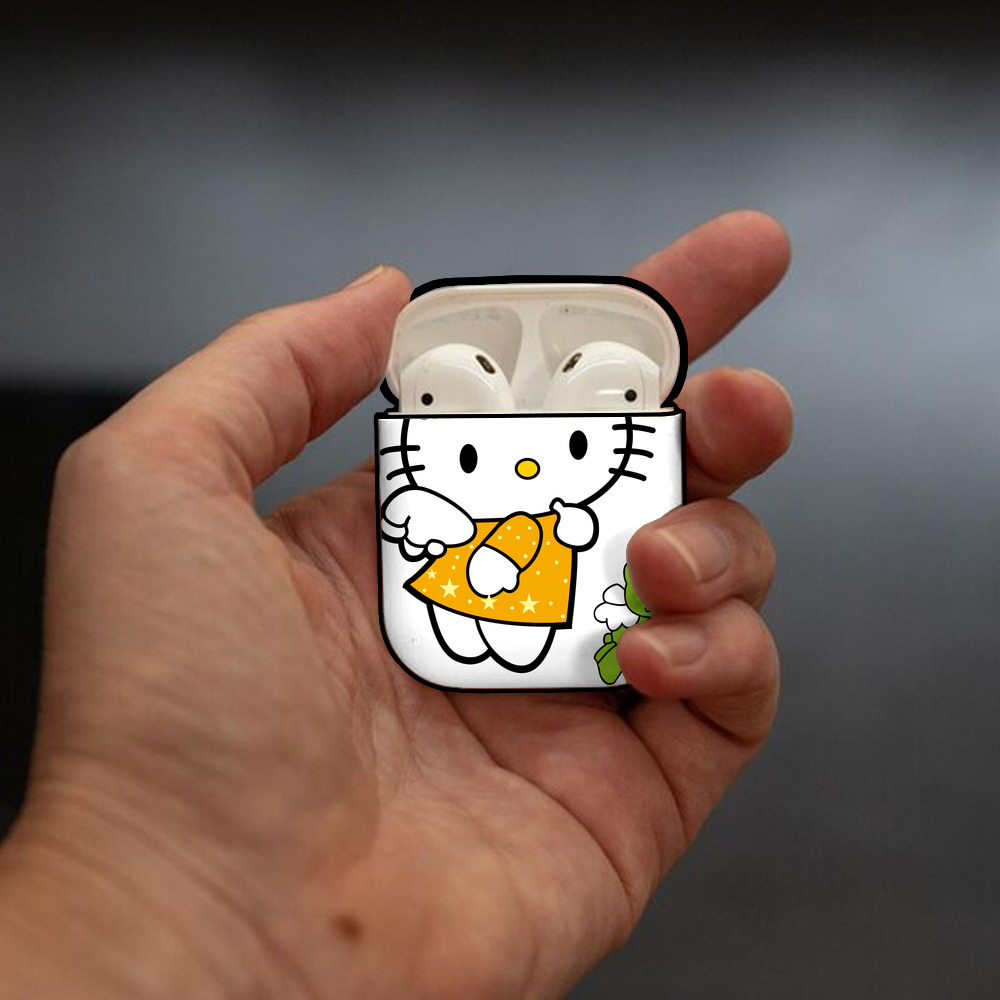 Hello Kitty ハローキティ AirPods 第2世代保護ケース ハードシェル ブラック 耐衝撃・防指紋・カラビナ付き