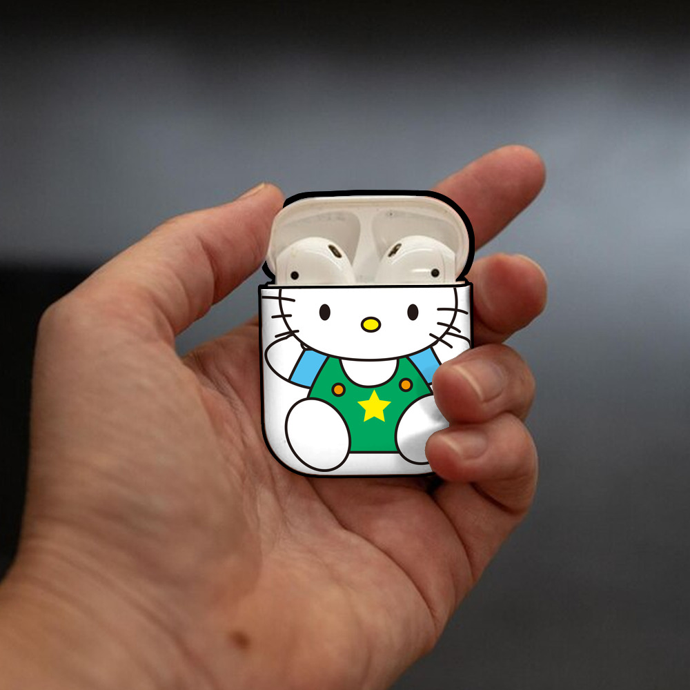 Hello Kitty ハローキティ AirPods 第2世代保護ケース ハードシェル ブラック 耐衝撃・防指紋・カラビナ付き