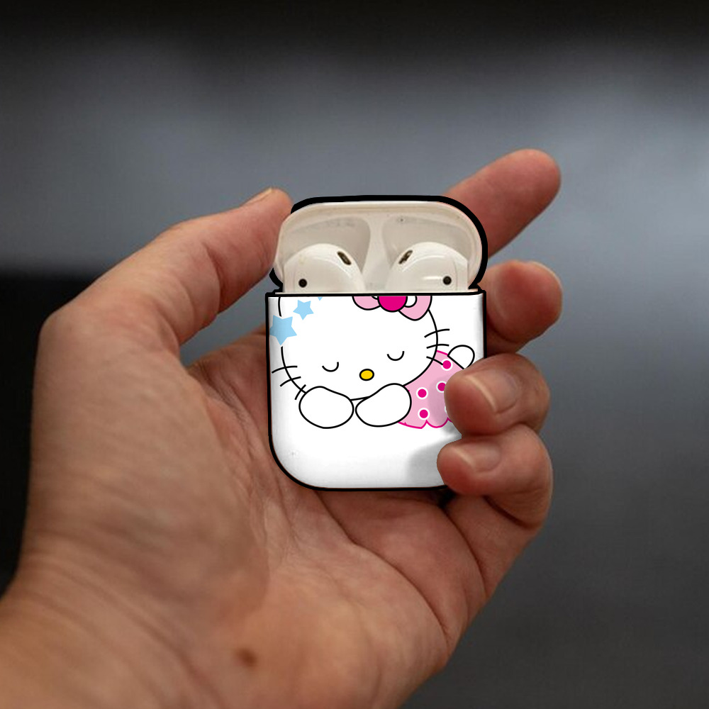 Hello Kitty ハローキティ AirPods 第2世代保護ケース ハードシェル ブラック 耐衝撃・防指紋・カラビナ付き