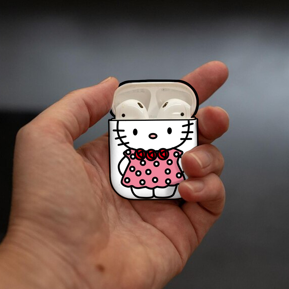 Hello Kitty ハローキティ AirPods 第2世代保護ケース ハードシェル ブラック 耐衝撃・防指紋・カラビナ付き