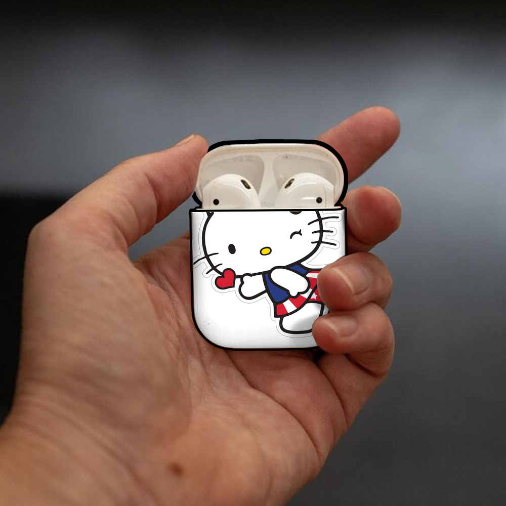 Hello Kitty ハローキティ AirPods 第2世代保護ケース ハードシェル ブラック 耐衝撃・防指紋・カラビナ付き