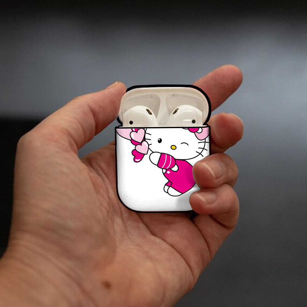 Hello Kitty ハローキティ AirPods 第2世代保護ケース ハードシェル ブラック 耐衝撃・防指紋・カラビナ付き