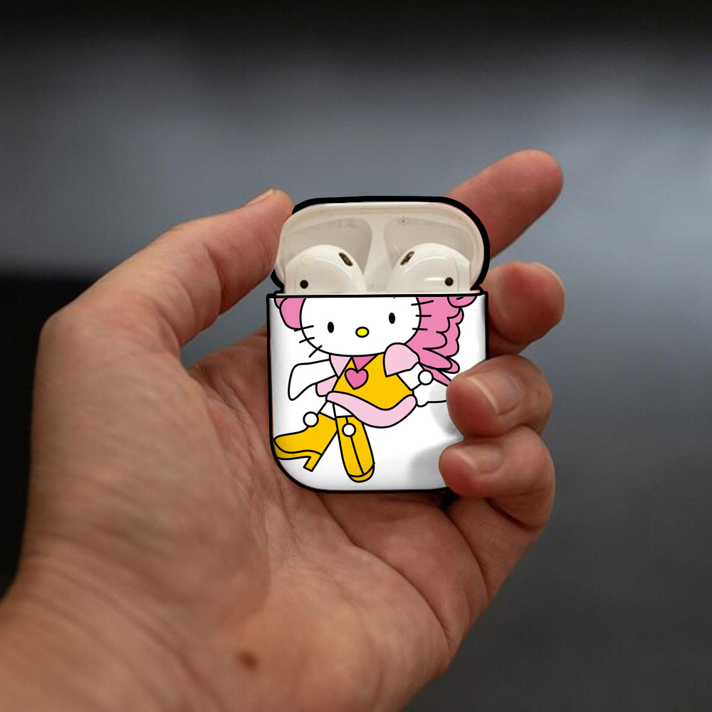 Hello Kitty ハローキティ AirPods 第2世代保護ケース ハードシェル ブラック 耐衝撃・防指紋・カラビナ付き
