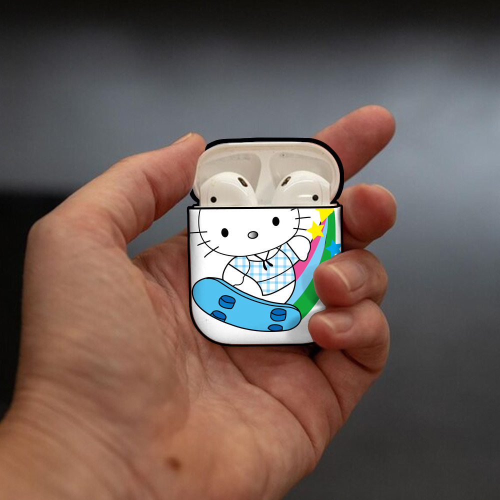 Hello Kitty ハローキティ AirPods 第2世代保護ケース ハードシェル ブラック 耐衝撃・防指紋・カラビナ付き