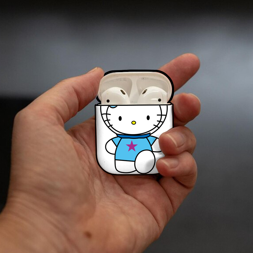 Hello Kitty ハローキティ AirPods 第2世代保護ケース ハードシェル ブラック 耐衝撃・防指紋・カラビナ付き