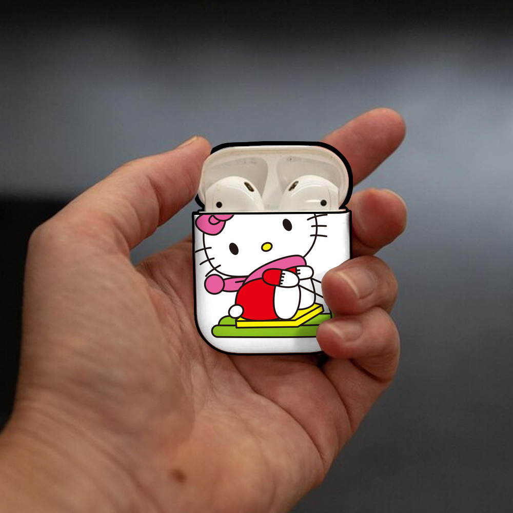 Hello Kitty ハローキティ AirPods 第2世代保護ケース ハードシェル ブラック 耐衝撃・防指紋・カラビナ付き