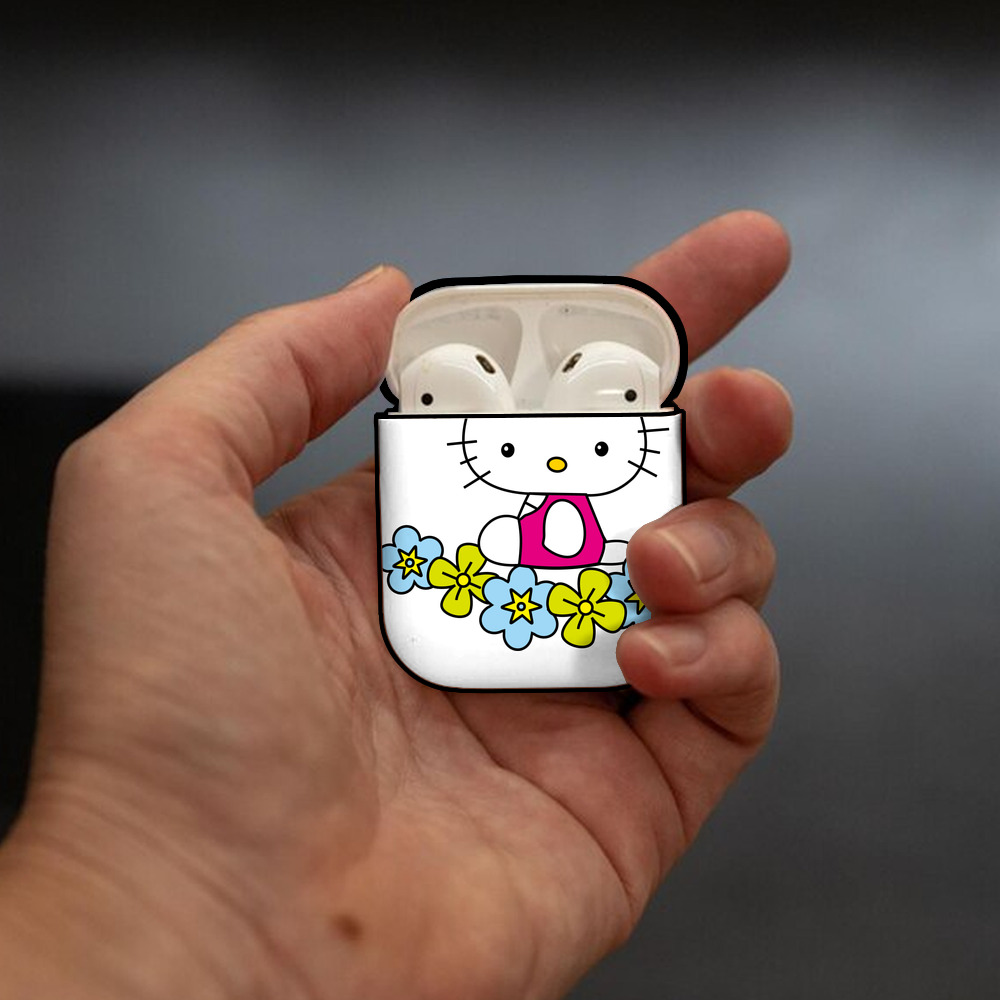 Hello Kitty ハローキティ AirPods 第2世代保護ケース ハードシェル ブラック 耐衝撃・防指紋・カラビナ付き