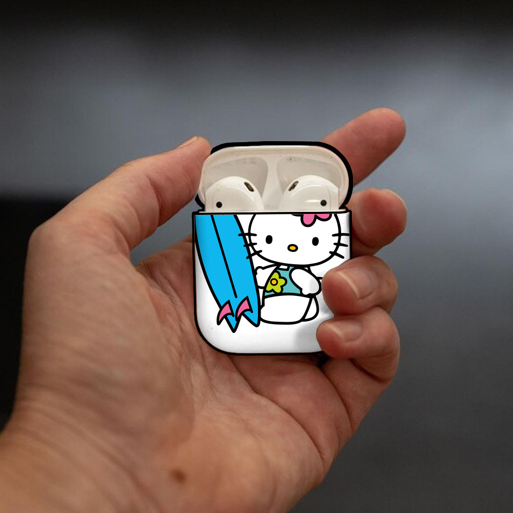 Hello Kitty ハローキティ AirPods 第2世代保護ケース ハードシェル ブラック 耐衝撃・防指紋・カラビナ付き