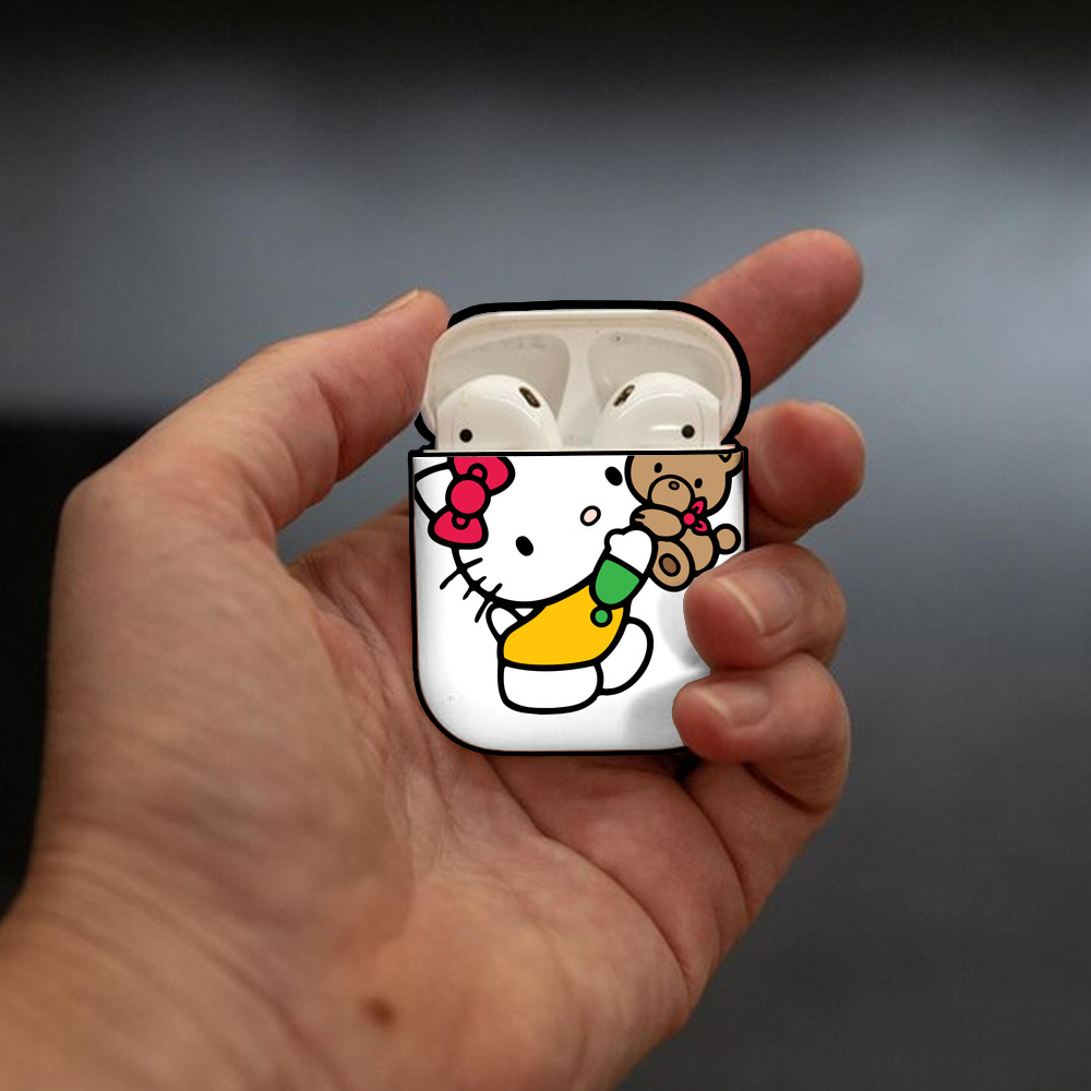 Hello Kitty ハローキティ AirPods 第2世代保護ケース ハードシェル ブラック 耐衝撃・防指紋・カラビナ付き