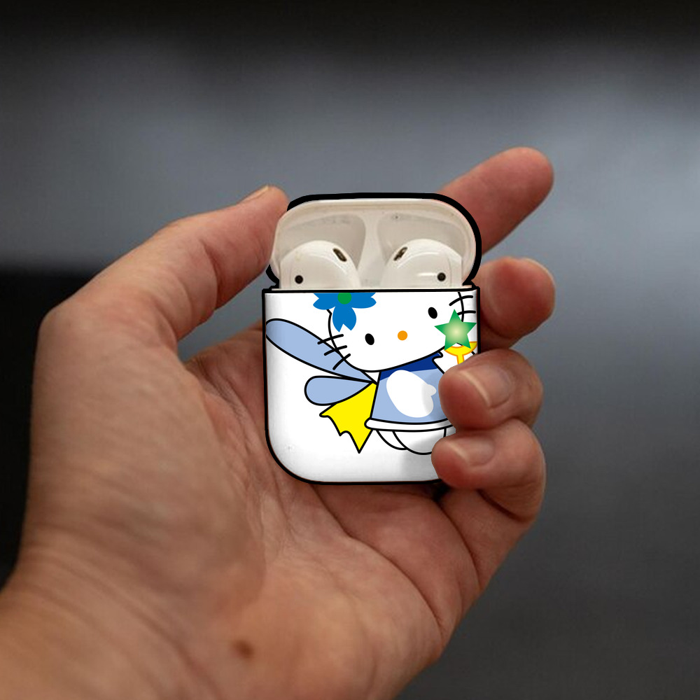 Hello Kitty ハローキティ AirPods 第2世代保護ケース ハードシェル ブラック 耐衝撃・防指紋・カラビナ付き