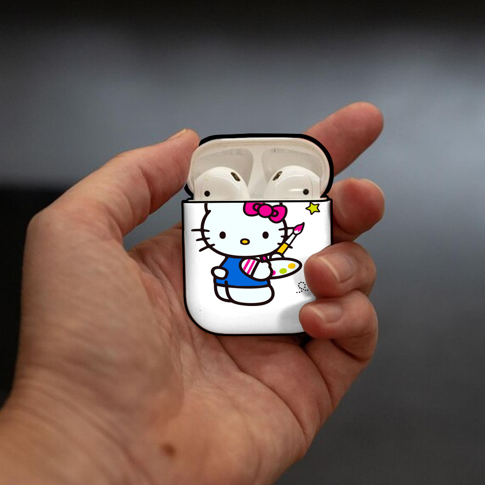 Hello Kitty ハローキティ AirPods 第2世代保護ケース ハードシェル ブラック 耐衝撃・防指紋・カラビナ付き