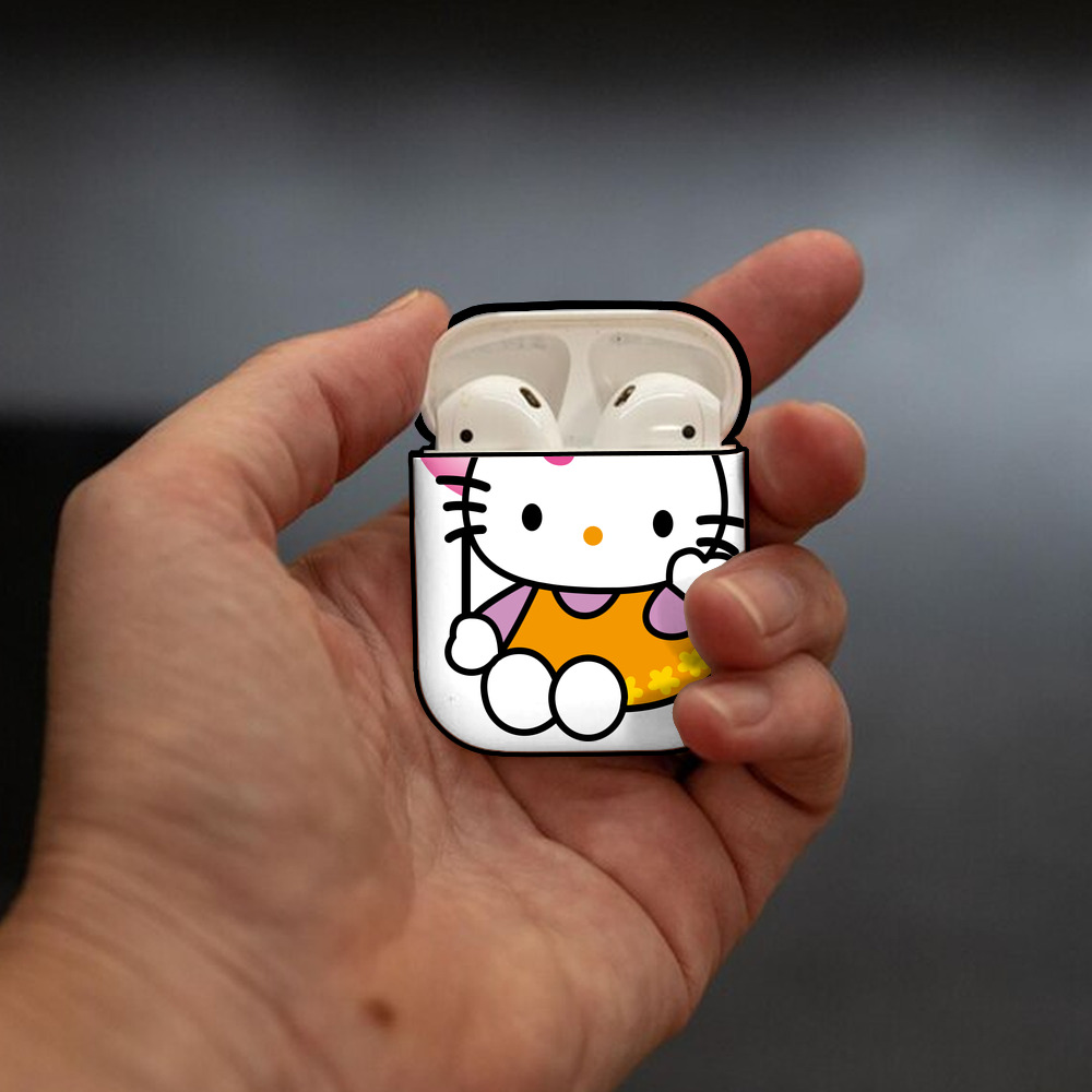 Hello Kitty ハローキティ AirPods 第2世代保護ケース ハードシェル ブラック 耐衝撃・防指紋・カラビナ付き