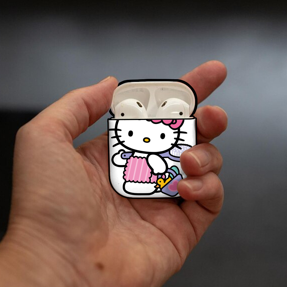 Hello Kitty ハローキティ AirPods 第2世代保護ケース ハードシェル ブラック 耐衝撃・防指紋・カラビナ付き