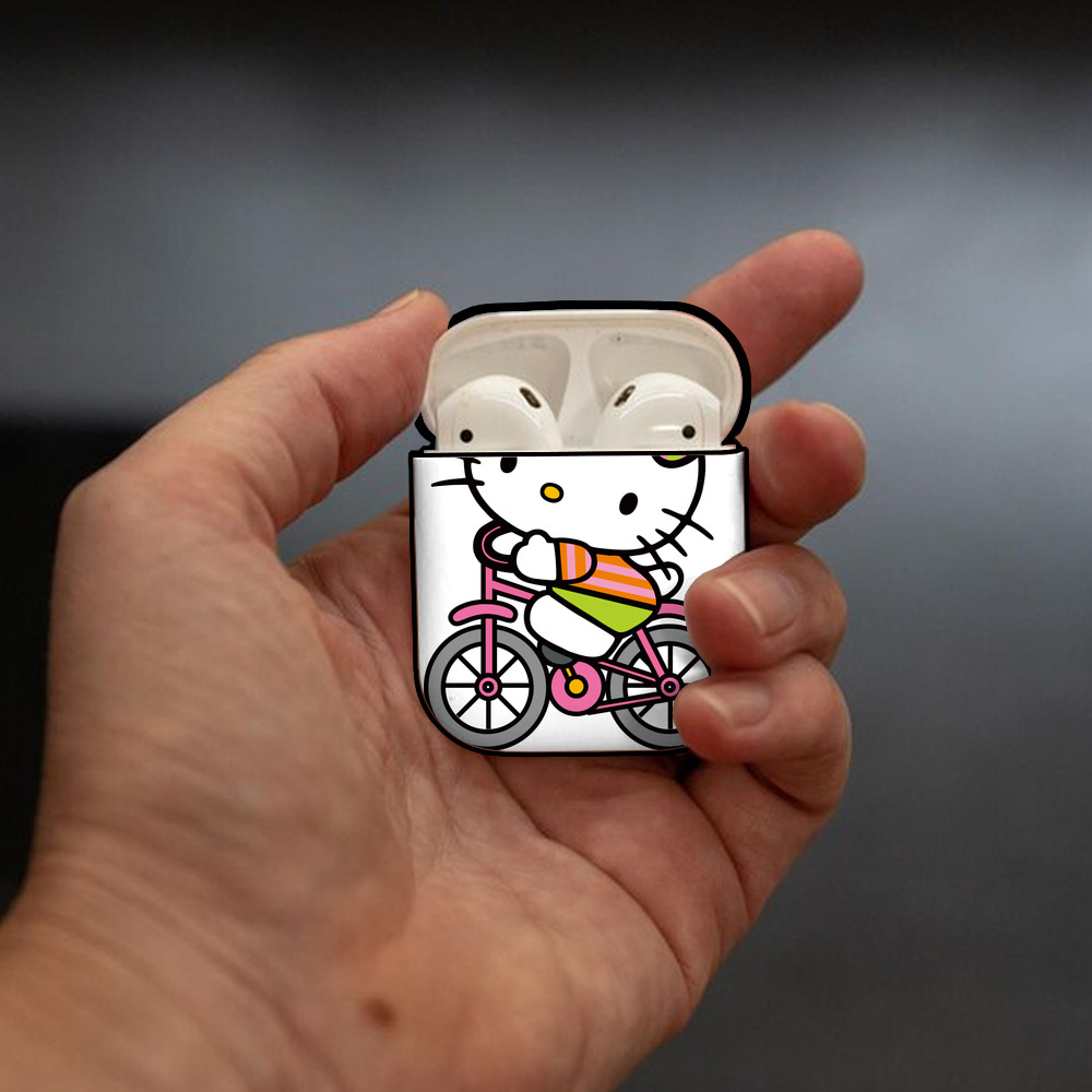 Hello Kitty ハローキティ AirPods 第2世代保護ケース ハードシェル ブラック 耐衝撃・防指紋・カラビナ付き