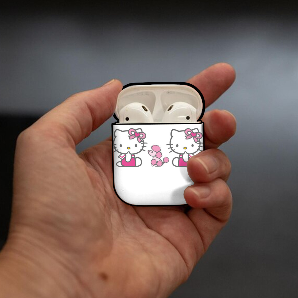 Hello Kitty ハローキティ AirPods 第2世代保護ケース ハードシェル ブラック 耐衝撃・防指紋・カラビナ付き