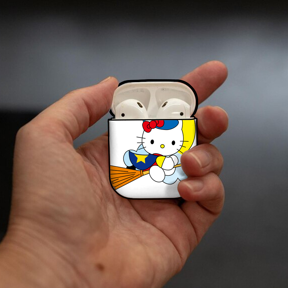 Hello Kitty ハローキティ AirPods 第2世代保護ケース ハードシェル ブラック 耐衝撃・防指紋・カラビナ付き