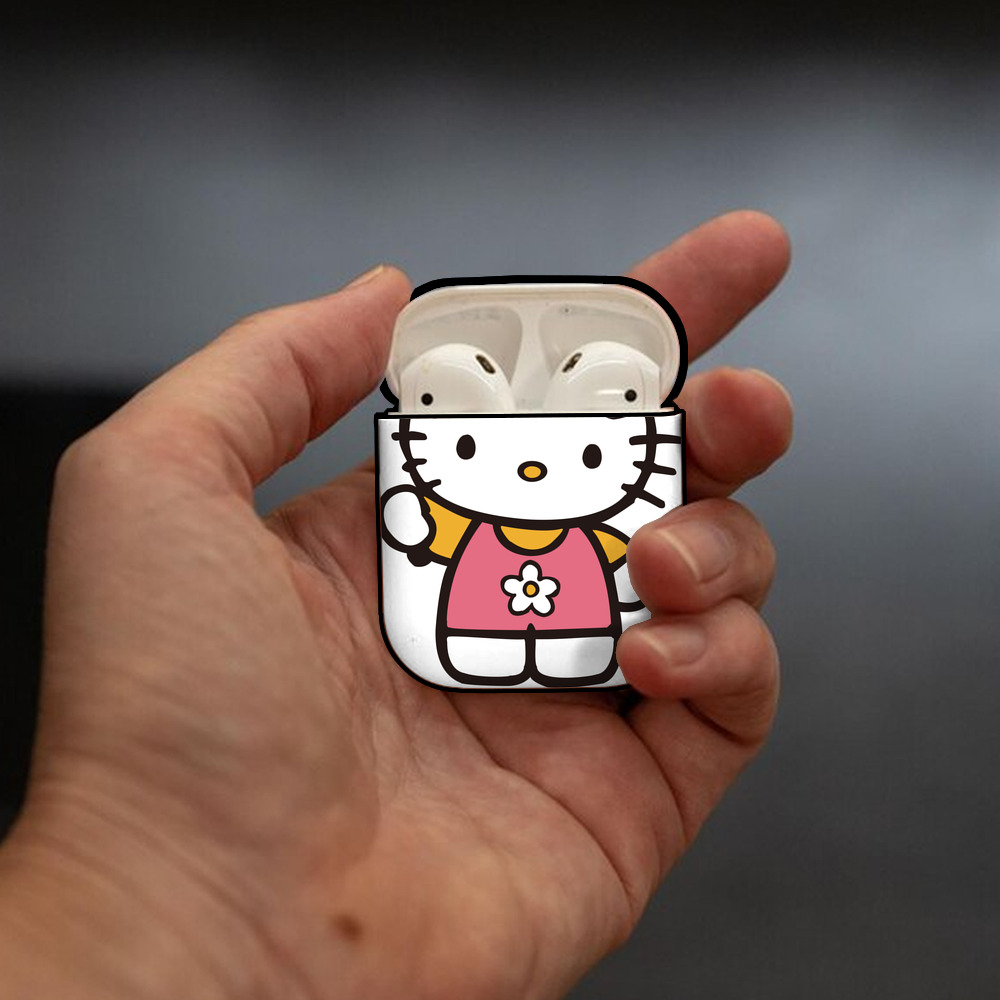 Hello Kitty ハローキティ AirPods 第2世代保護ケース ハードシェル ブラック 耐衝撃・防指紋・カラビナ付き