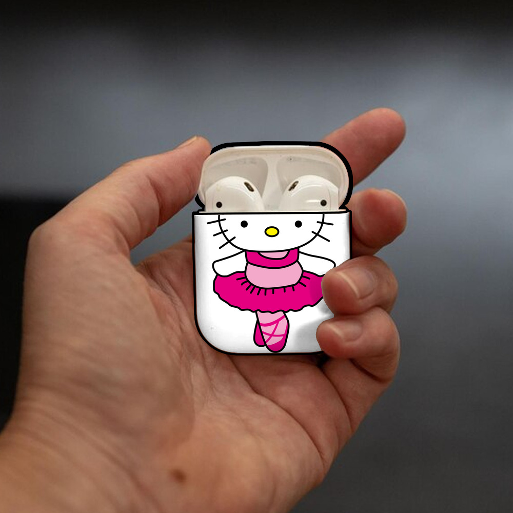 Hello Kitty ハローキティ AirPods 第2世代保護ケース ハードシェル ブラック 耐衝撃・防指紋・カラビナ付き