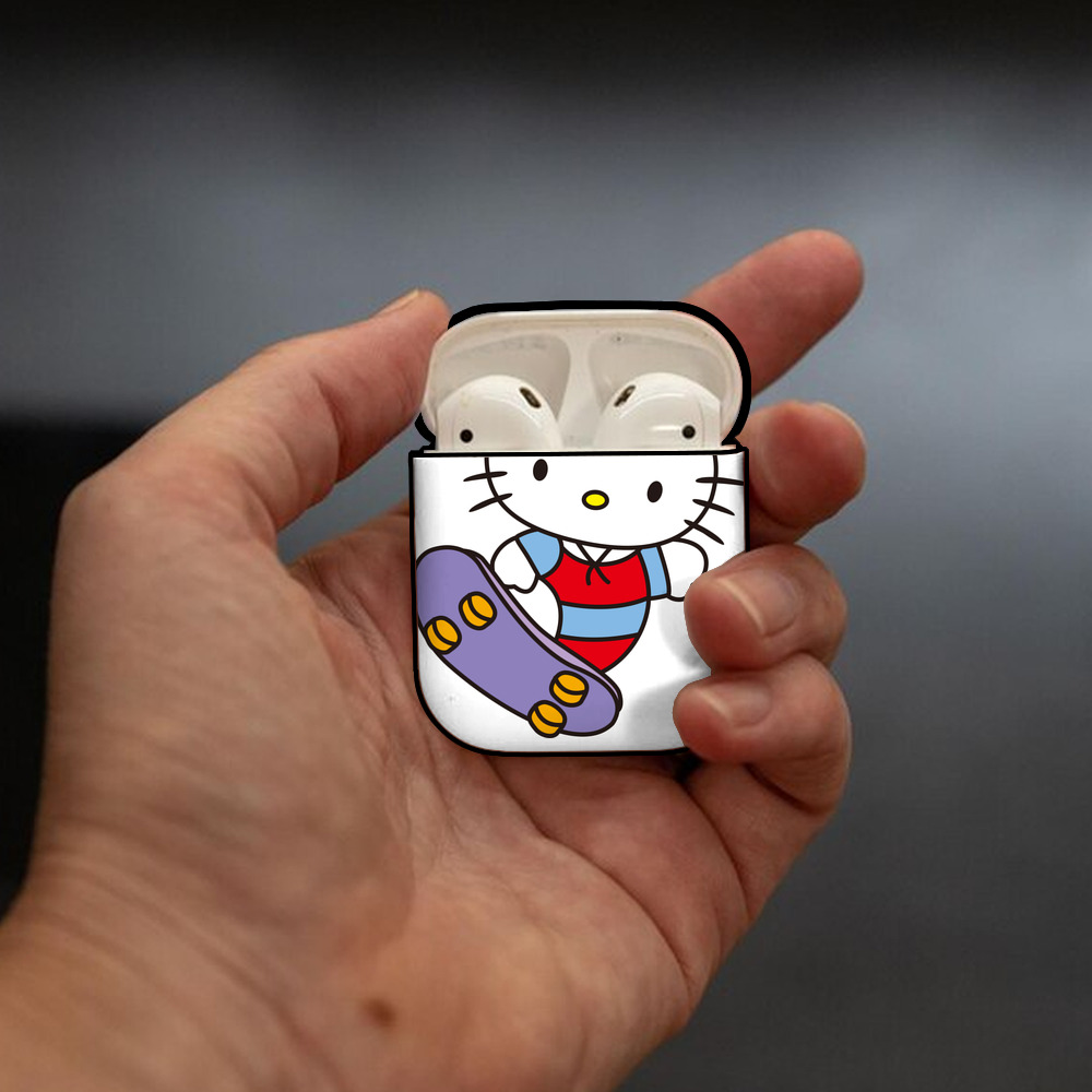 Hello Kitty ハローキティ AirPods 第2世代保護ケース ハードシェル ブラック 耐衝撃・防指紋・カラビナ付き