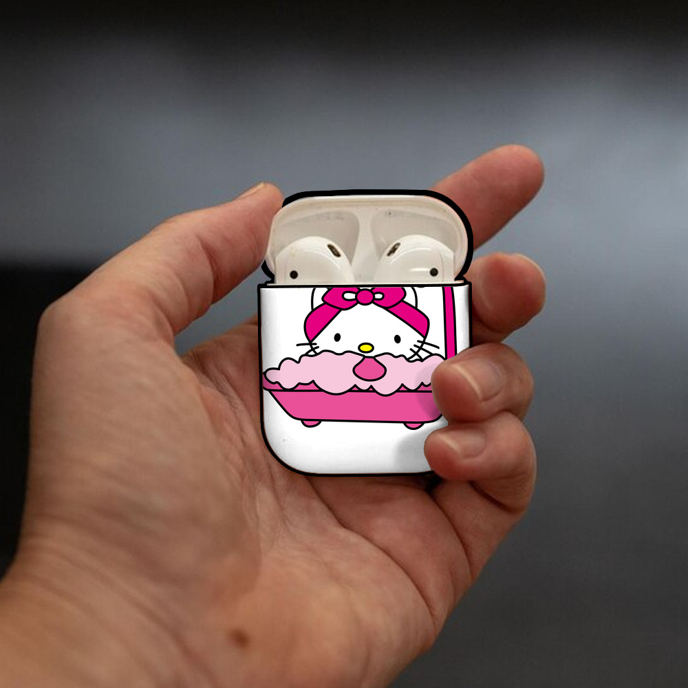 Hello Kitty ハローキティ AirPods 第2世代保護ケース ハードシェル ブラック 耐衝撃・防指紋・カラビナ付き
