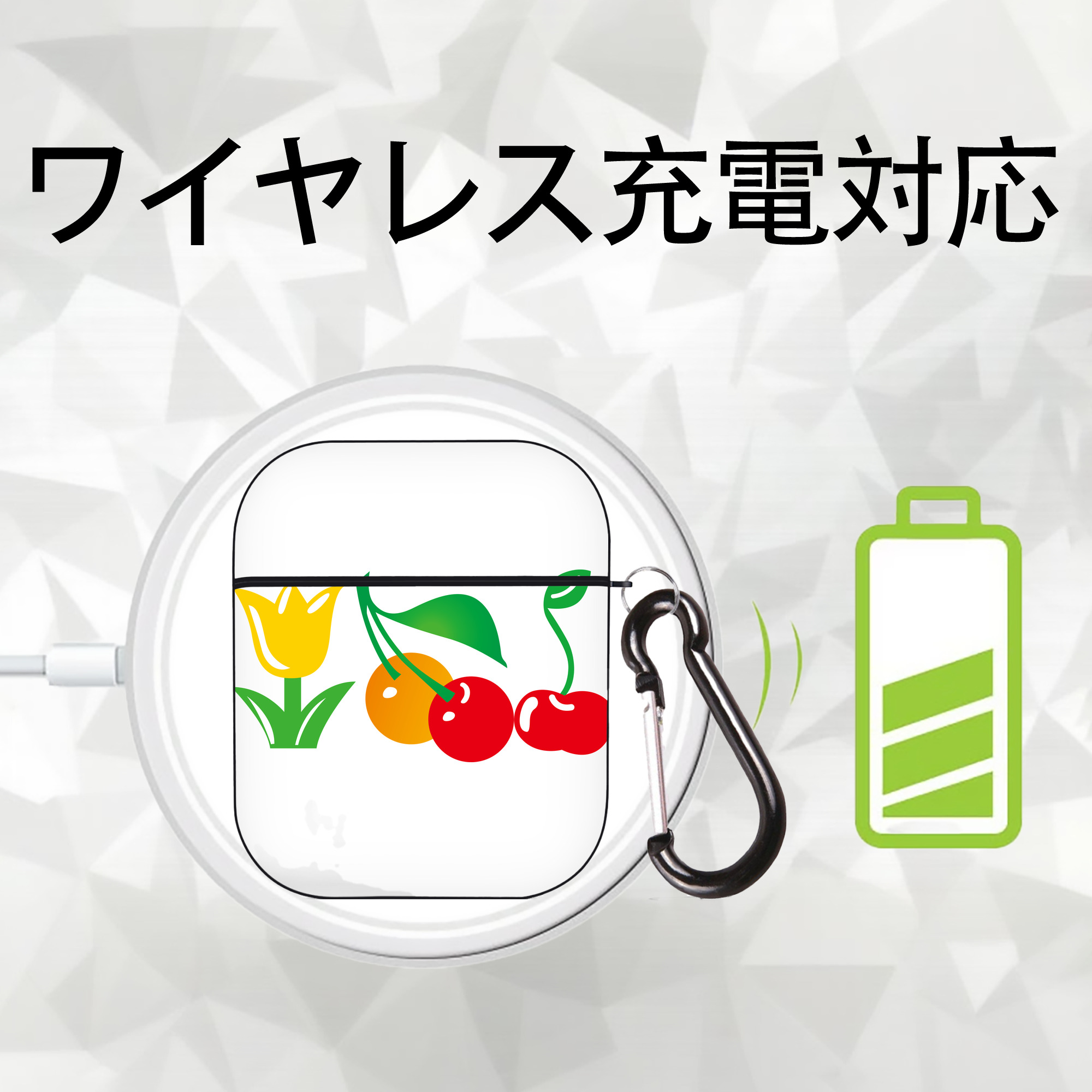 Hello Kitty ハローキティ AirPods 第2世代保護ケース ハードシェル ブラック 耐衝撃・防指紋・カラビナ付き