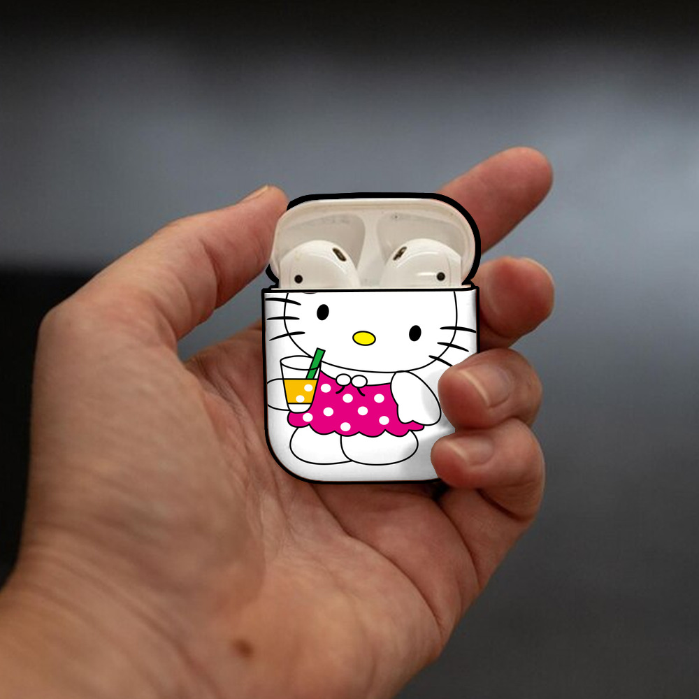 Hello Kitty ハローキティ AirPods 第2世代保護ケース ハードシェル ブラック 耐衝撃・防指紋・カラビナ付き