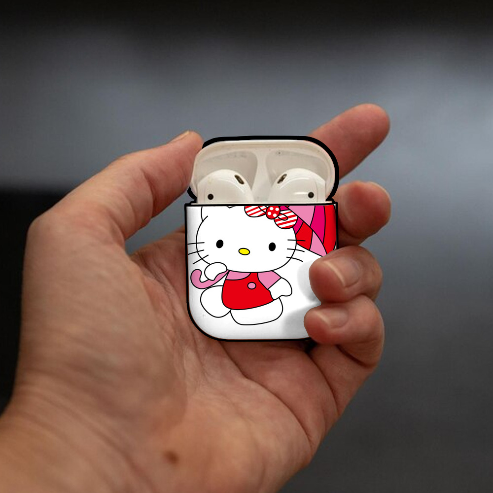 Hello Kitty ハローキティ AirPods 第2世代保護ケース ハードシェル ブラック 耐衝撃・防指紋・カラビナ付き