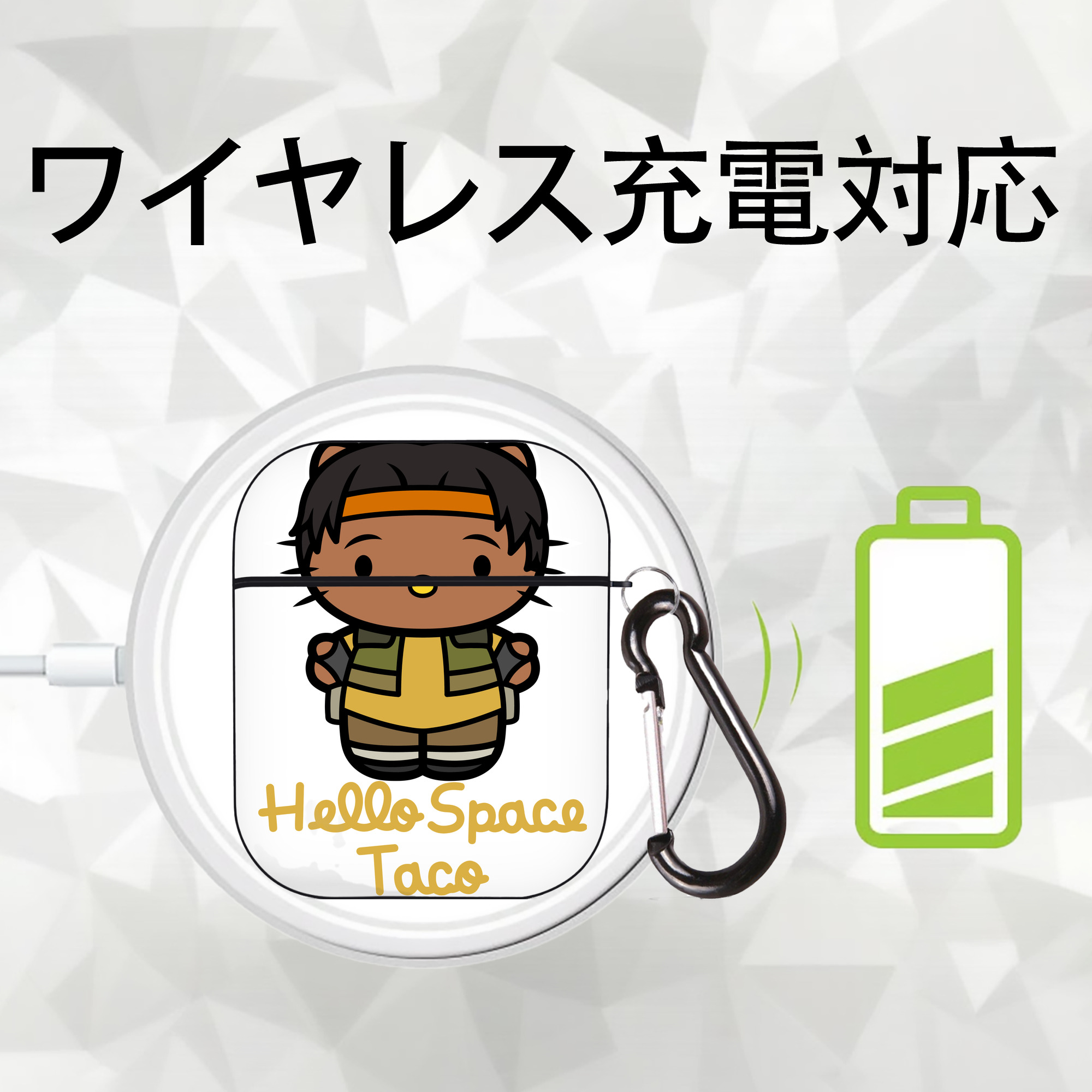 Hello Kitty ハローキティ AirPods 第2世代保護ケース ハードシェル ブラック 耐衝撃・防指紋・カラビナ付き