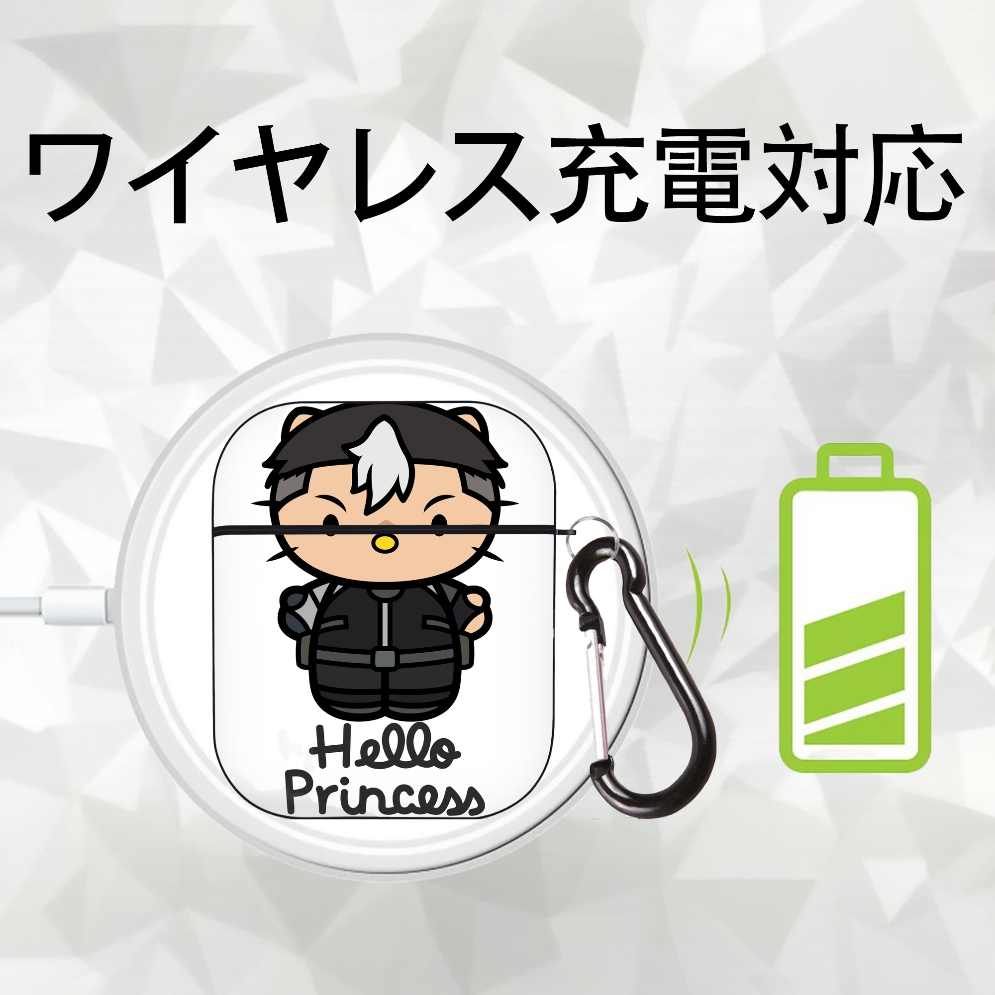 Hello Kitty ハローキティ AirPods 第2世代保護ケース ハードシェル ブラック 耐衝撃・防指紋・カラビナ付き