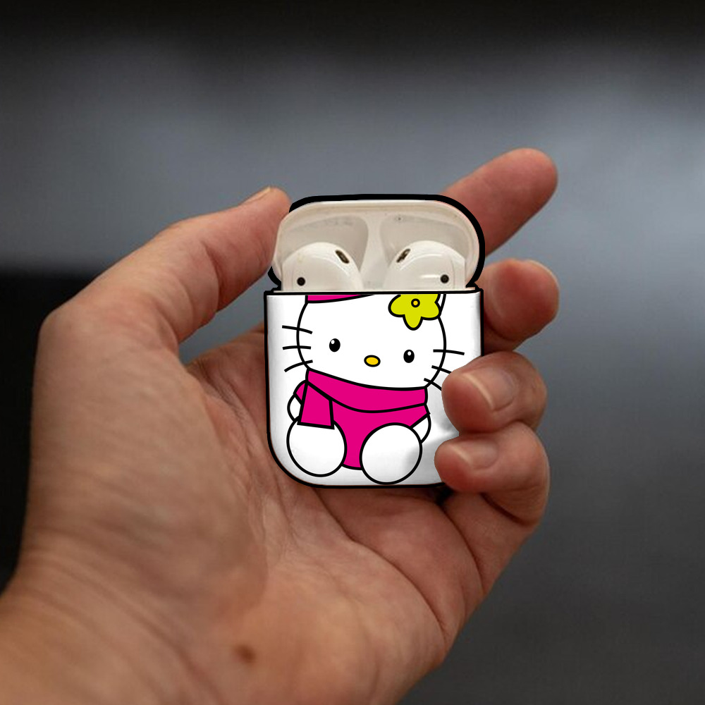 Hello Kitty ハローキティ AirPods 第2世代保護ケース ハードシェル ブラック 耐衝撃・防指紋・カラビナ付き