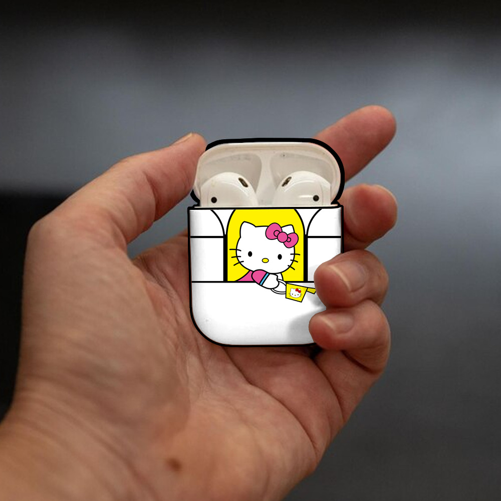Hello Kitty ハローキティ AirPods 第2世代保護ケース ハードシェル ブラック 耐衝撃・防指紋・カラビナ付き