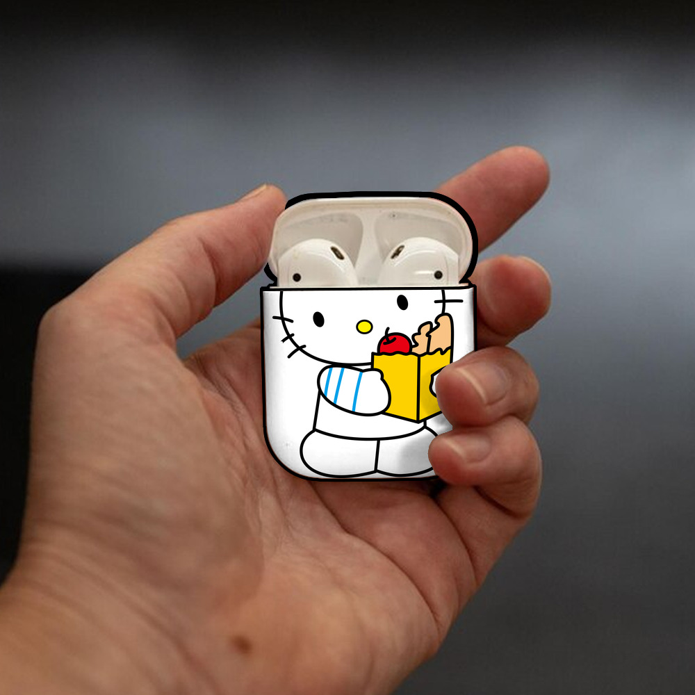 Hello Kitty ハローキティ AirPods 第2世代保護ケース ハードシェル ブラック 耐衝撃・防指紋・カラビナ付き
