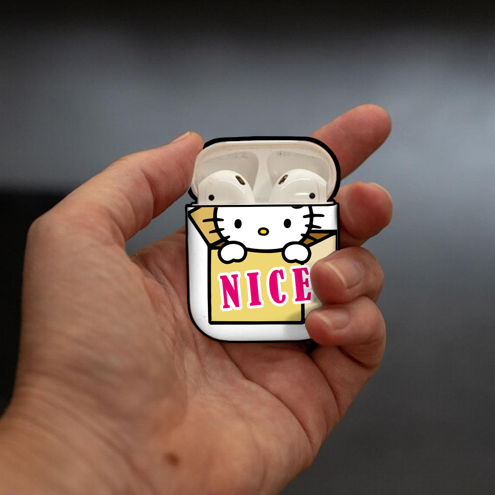 Hello Kitty ハローキティ AirPods 第2世代保護ケース ハードシェル ブラック 耐衝撃・防指紋・カラビナ付き