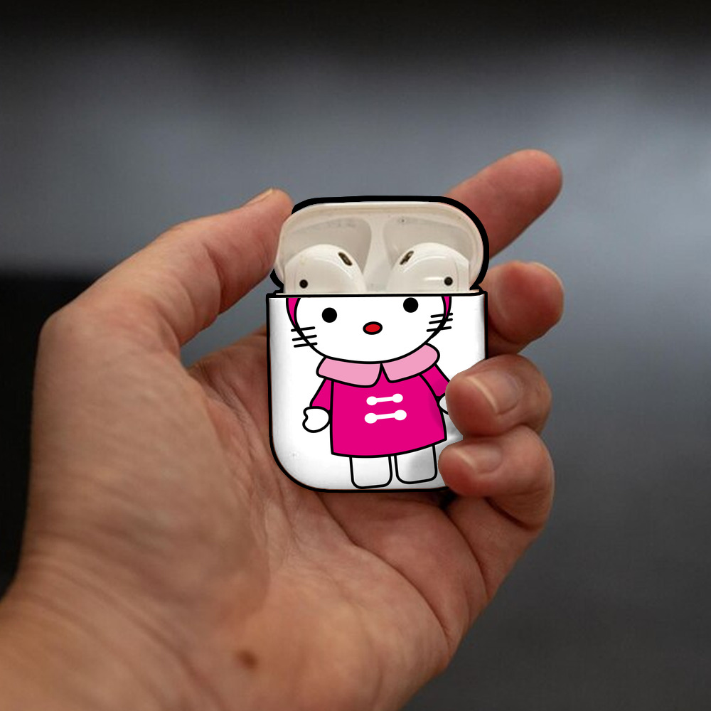 Hello Kitty ハローキティ AirPods 第2世代保護ケース ハードシェル ブラック 耐衝撃・防指紋・カラビナ付き