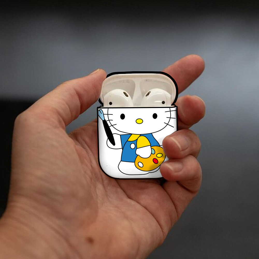 Hello Kitty ハローキティ AirPods 第2世代保護ケース ハードシェル ブラック 耐衝撃・防指紋・カラビナ付き