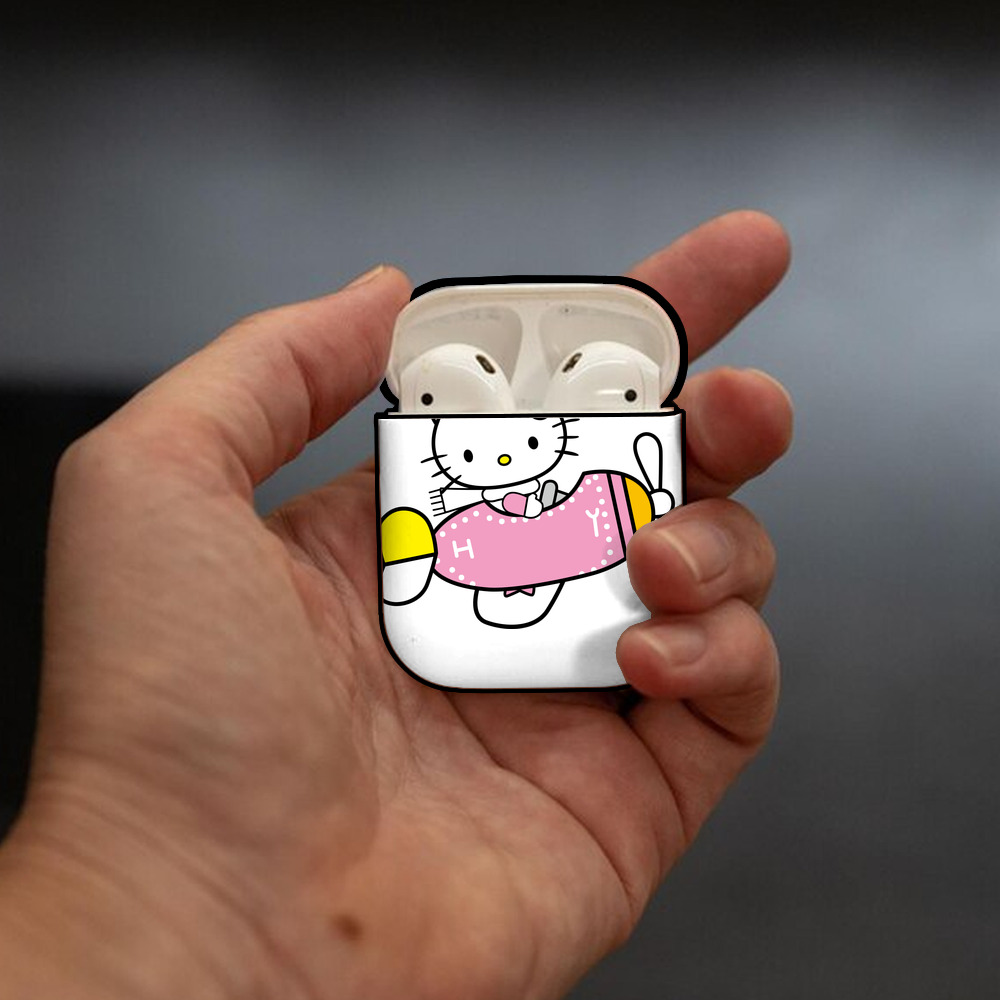 Hello Kitty ハローキティ AirPods 第2世代保護ケース ハードシェル ブラック 耐衝撃・防指紋・カラビナ付き