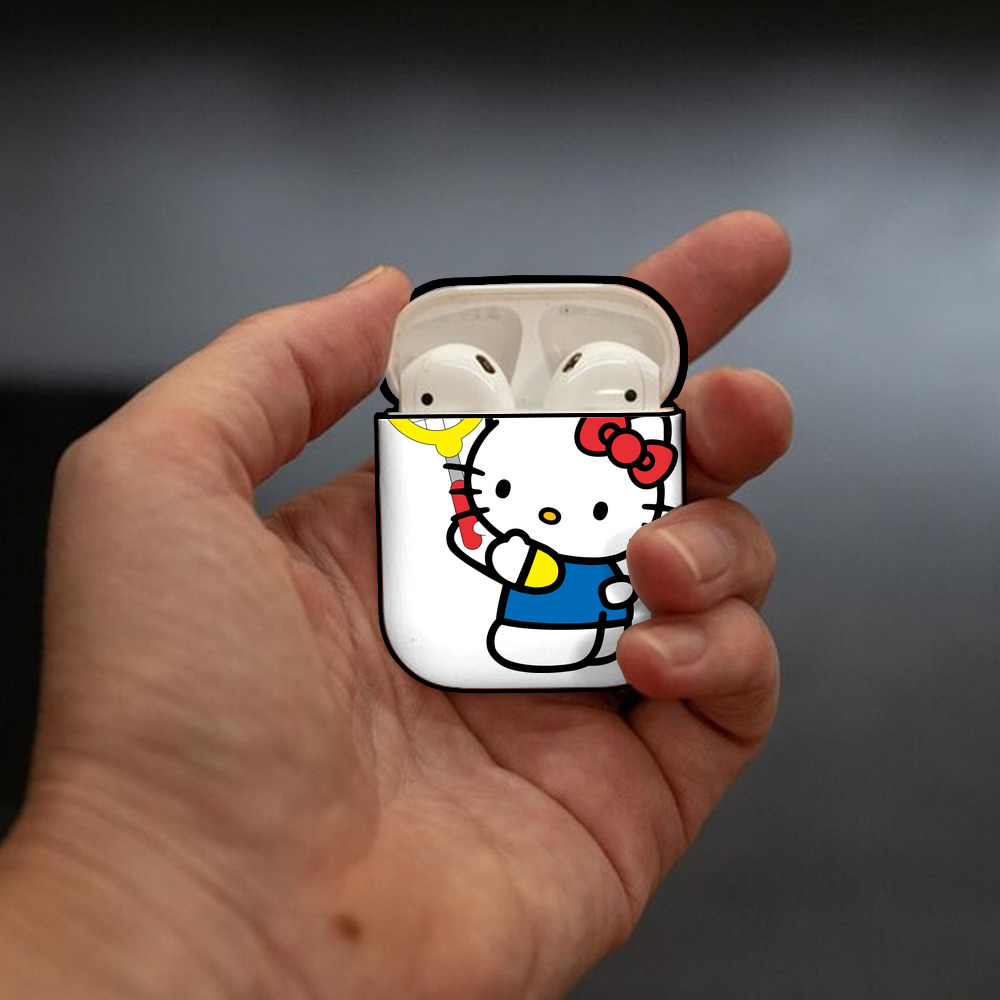 Hello Kitty ハローキティ AirPods 第2世代保護ケース ハードシェル ブラック 耐衝撃・防指紋・カラビナ付き