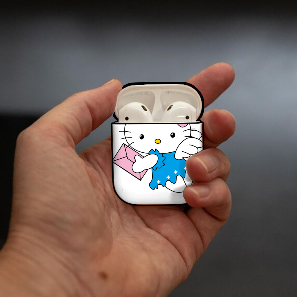 Hello Kitty ハローキティ AirPods 第2世代保護ケース ハードシェル ブラック 耐衝撃・防指紋・カラビナ付き