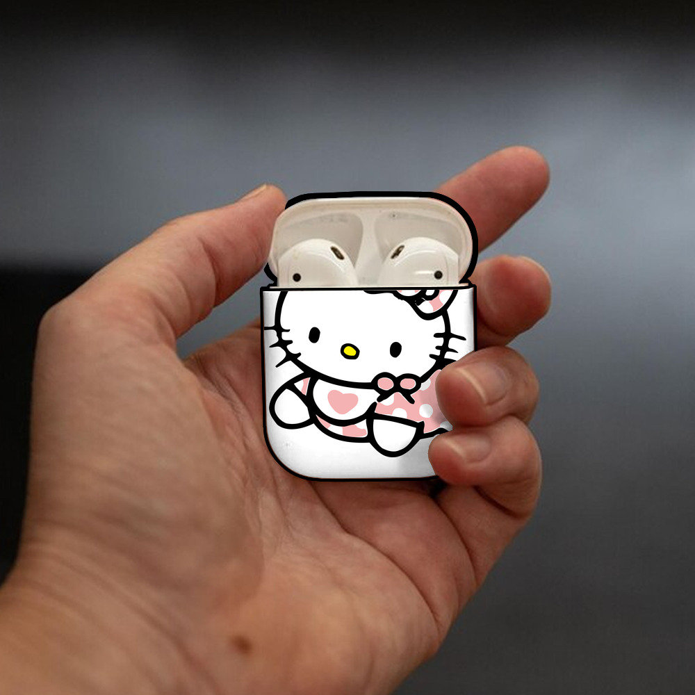 Hello Kitty ハローキティ AirPods 第2世代保護ケース ハードシェル ブラック 耐衝撃・防指紋・カラビナ付き