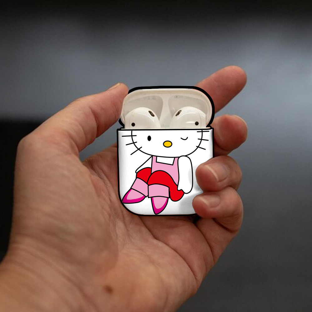Hello Kitty ハローキティ AirPods 第2世代保護ケース ハードシェル ブラック 耐衝撃・防指紋・カラビナ付き