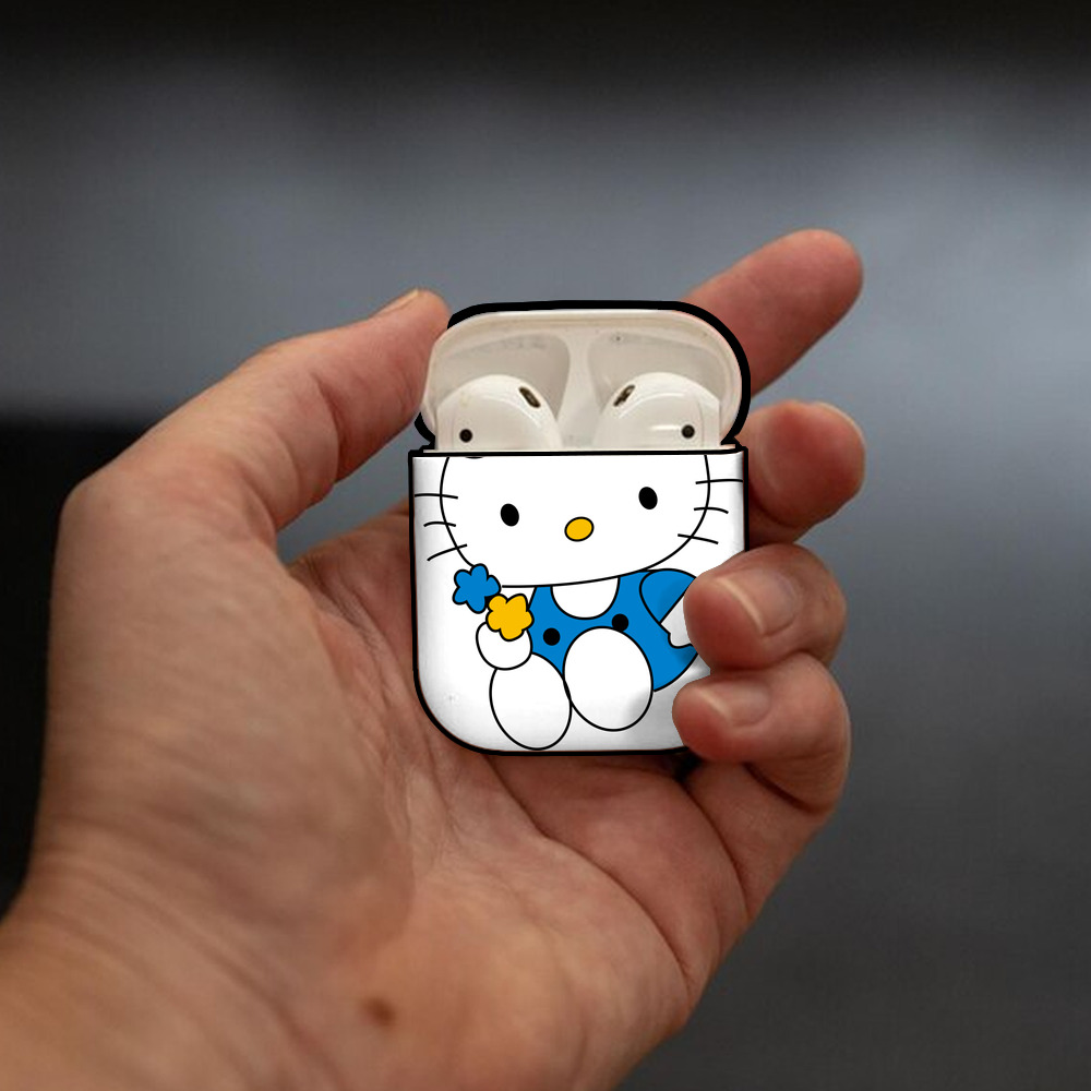 Hello Kitty ハローキティ AirPods 第2世代保護ケース ハードシェル ブラック 耐衝撃・防指紋・カラビナ付き