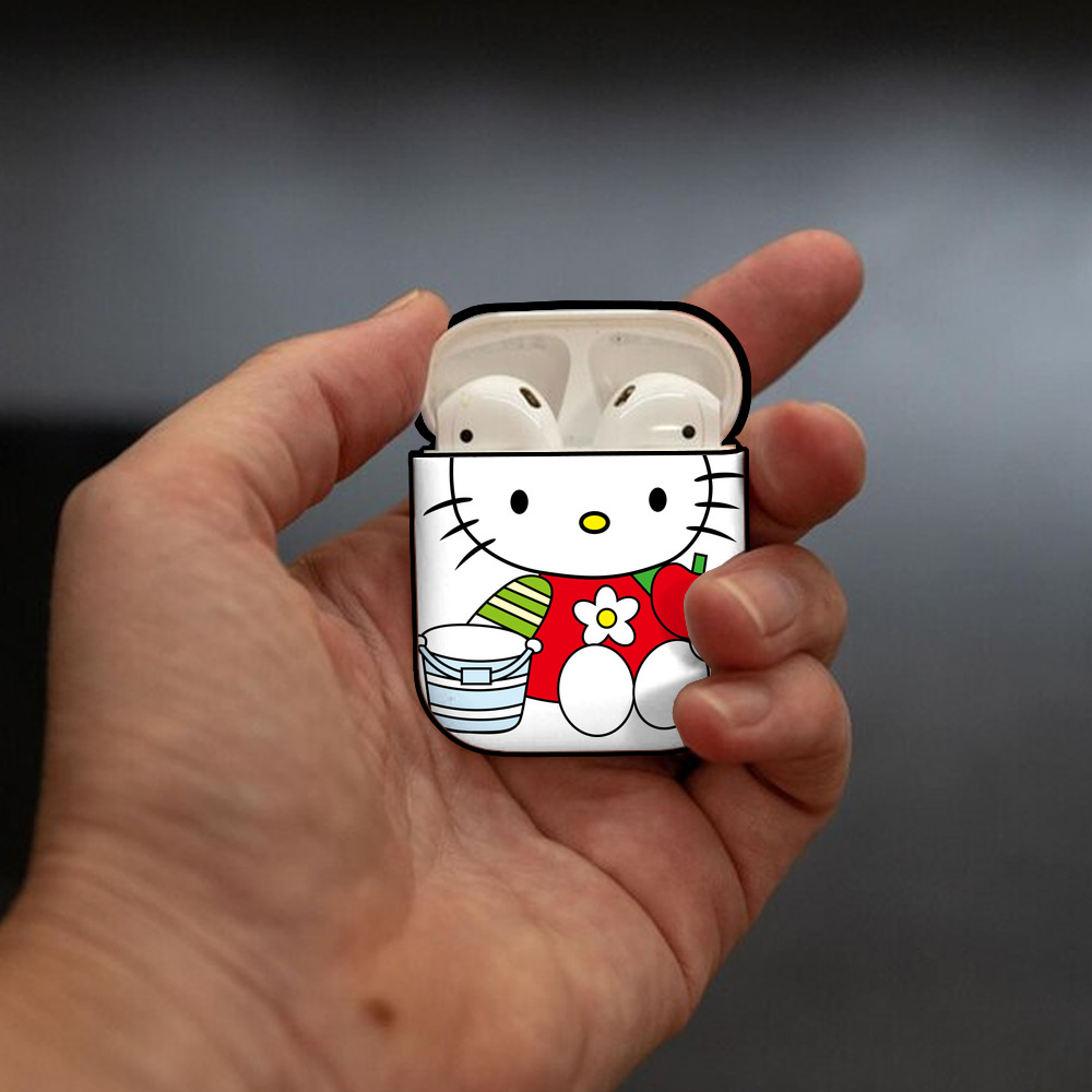 Hello Kitty ハローキティ AirPods 第2世代保護ケース ハードシェル ブラック 耐衝撃・防指紋・カラビナ付き