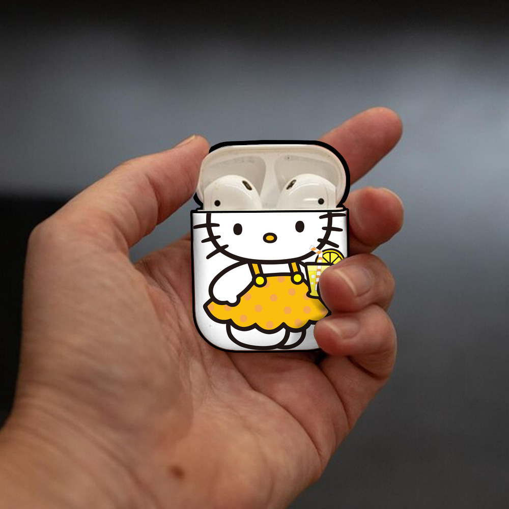 Hello Kitty ハローキティ AirPods 第2世代保護ケース ハードシェル ブラック 耐衝撃・防指紋・カラビナ付き