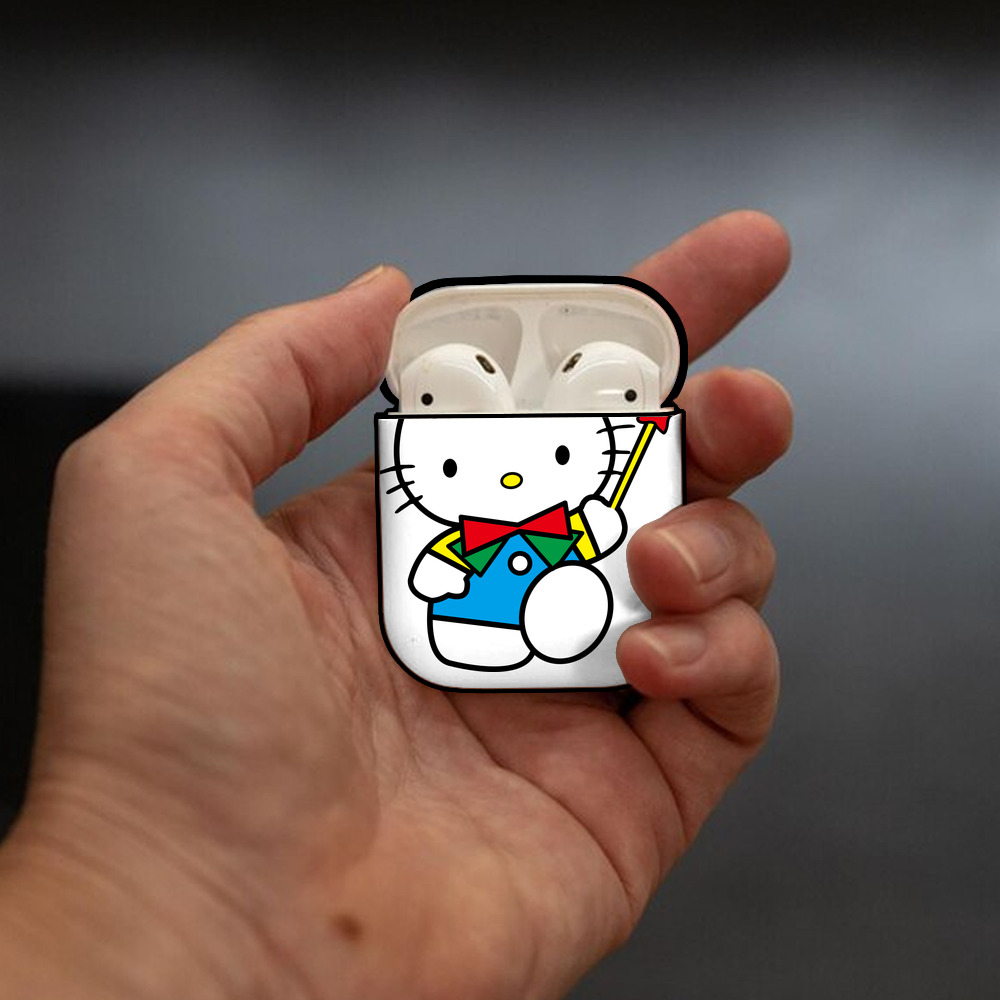 Hello Kitty ハローキティ AirPods 第2世代保護ケース ハードシェル ブラック 耐衝撃・防指紋・カラビナ付き