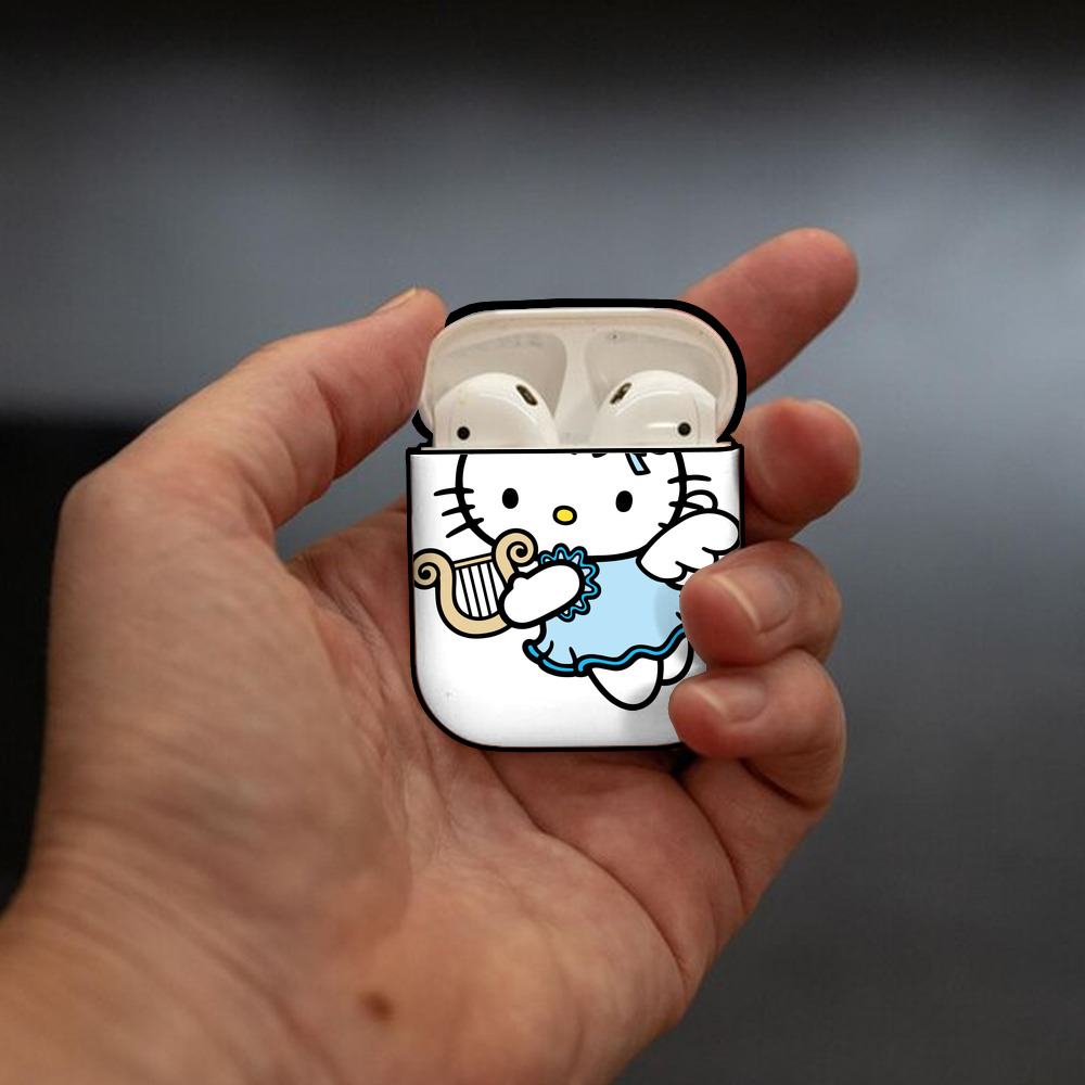Hello Kitty ハローキティ AirPods 第2世代保護ケース ハードシェル ブラック 耐衝撃・防指紋・カラビナ付き