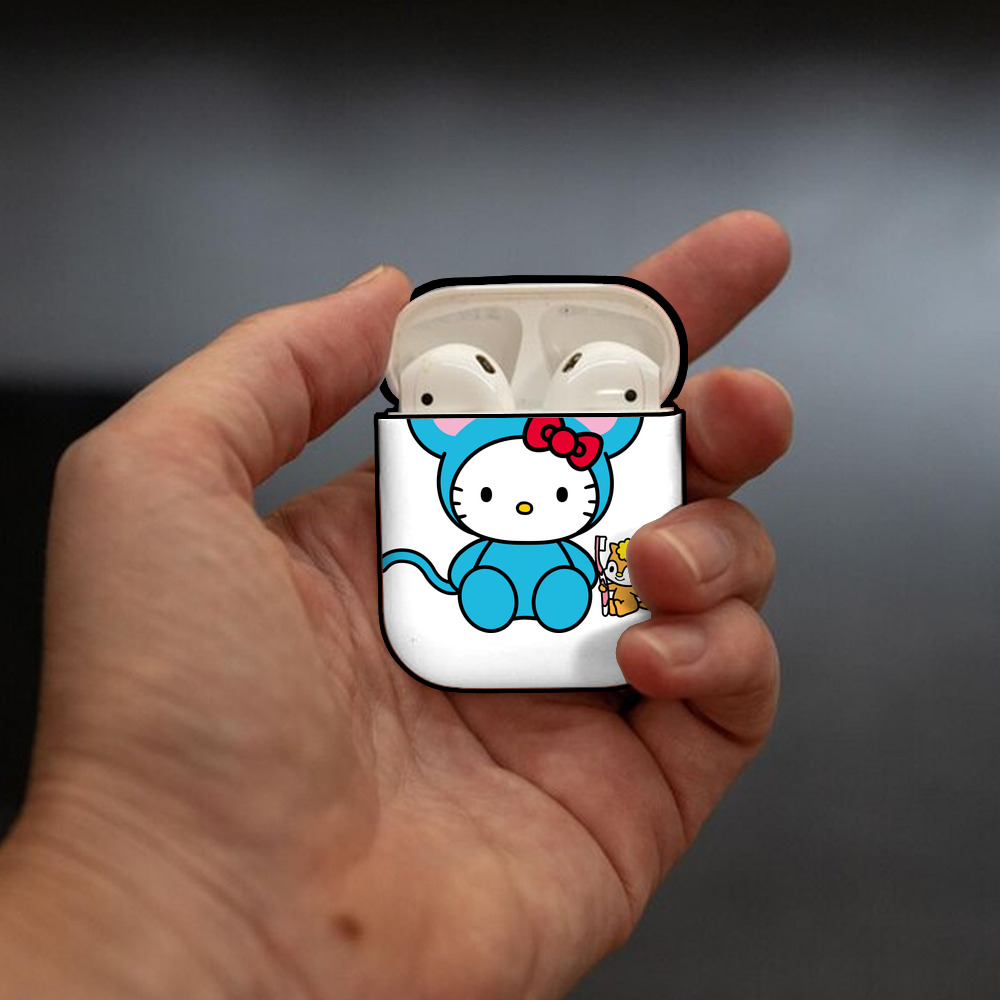 Hello Kitty ハローキティ AirPods 第2世代保護ケース ハードシェル ブラック 耐衝撃・防指紋・カラビナ付き