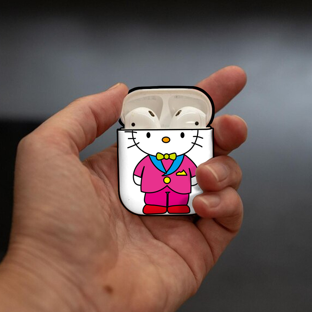 Hello Kitty ハローキティ AirPods 第2世代保護ケース ハードシェル ブラック 耐衝撃・防指紋・カラビナ付き