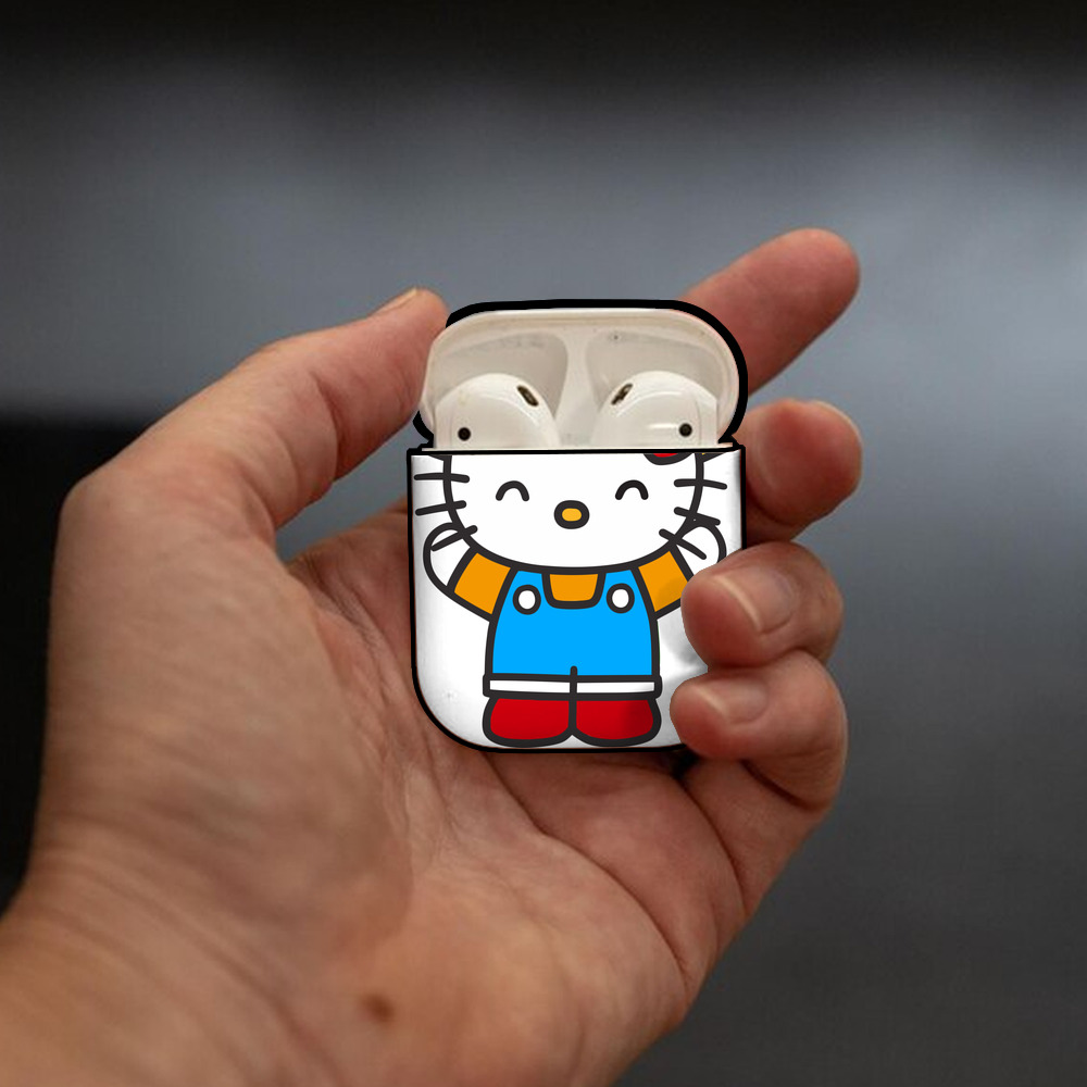 Hello Kitty ハローキティ AirPods 第2世代保護ケース ハードシェル ブラック 耐衝撃・防指紋・カラビナ付き
